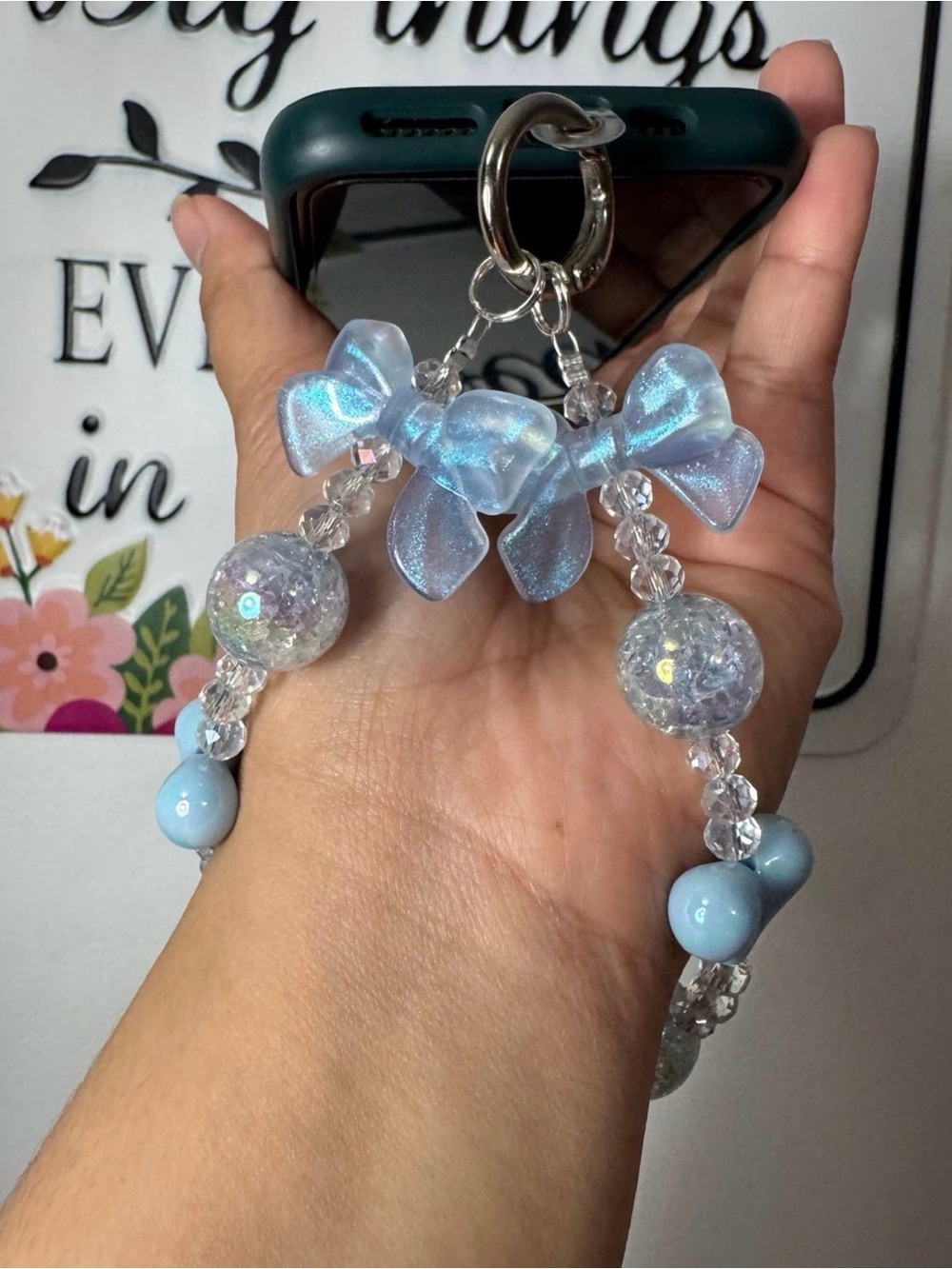 Blue Hearts Crackle Beads Phone/Key/Bag Chain #P963 - Picture 9 of 10